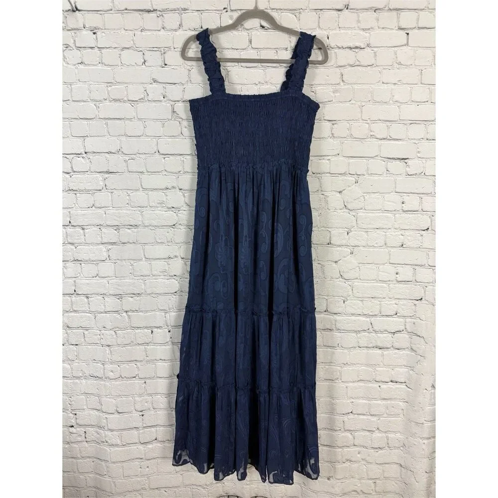 Lilly Pulitzer Hadley Smocked Maxi Dress in Navy Blue Crepe Swirl - Picture 5 of 13